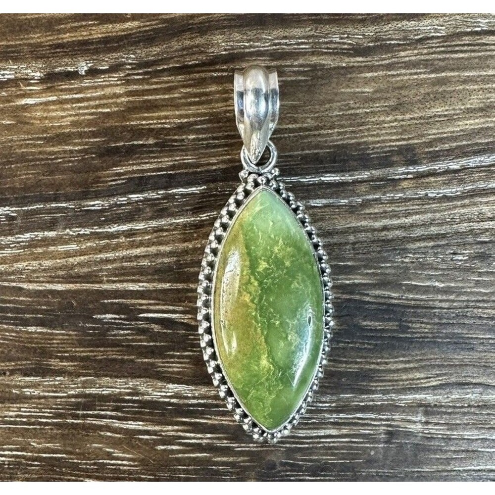 Native Southwest Style Sterling Silver Emerald Valley Turquoise Marquise Pendant